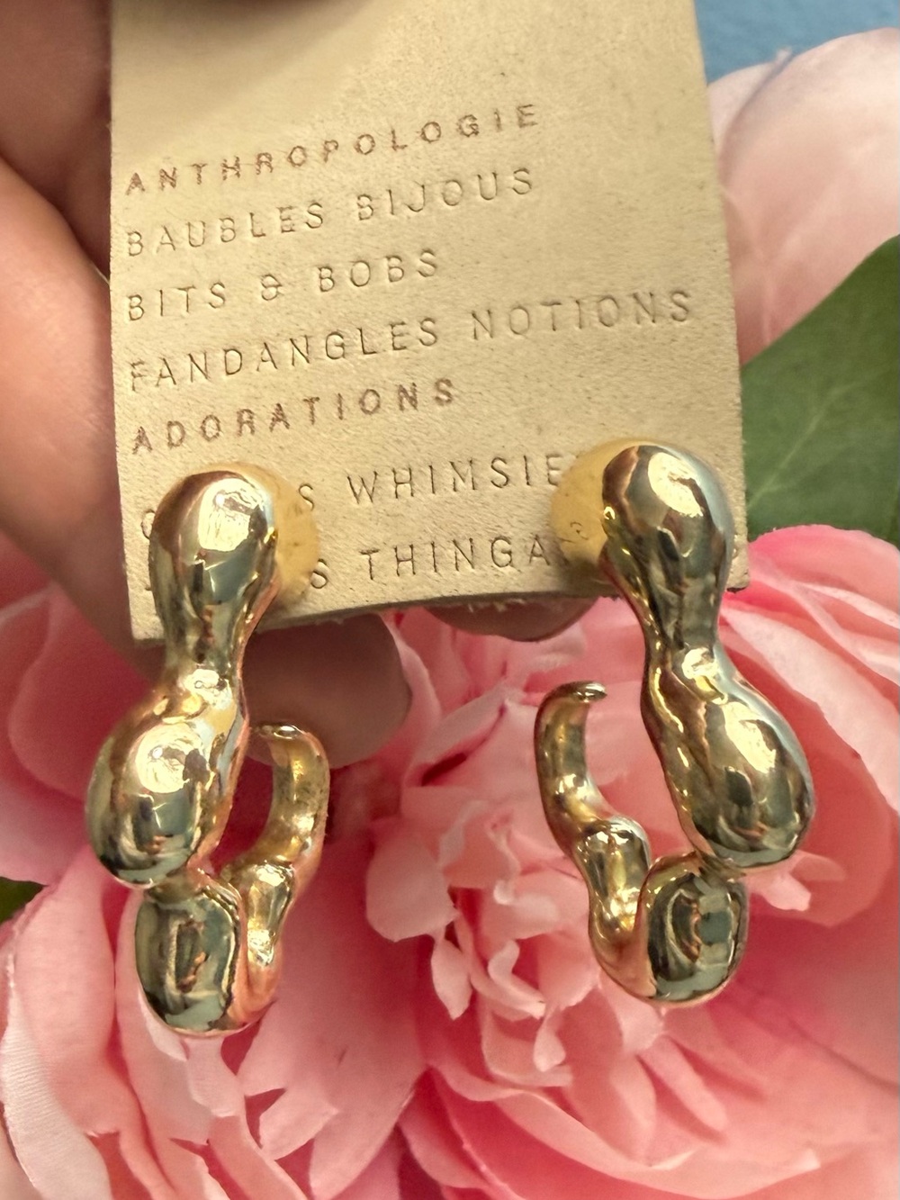 Anthropologie Polished Gold  Sculpted Hoop Earrings